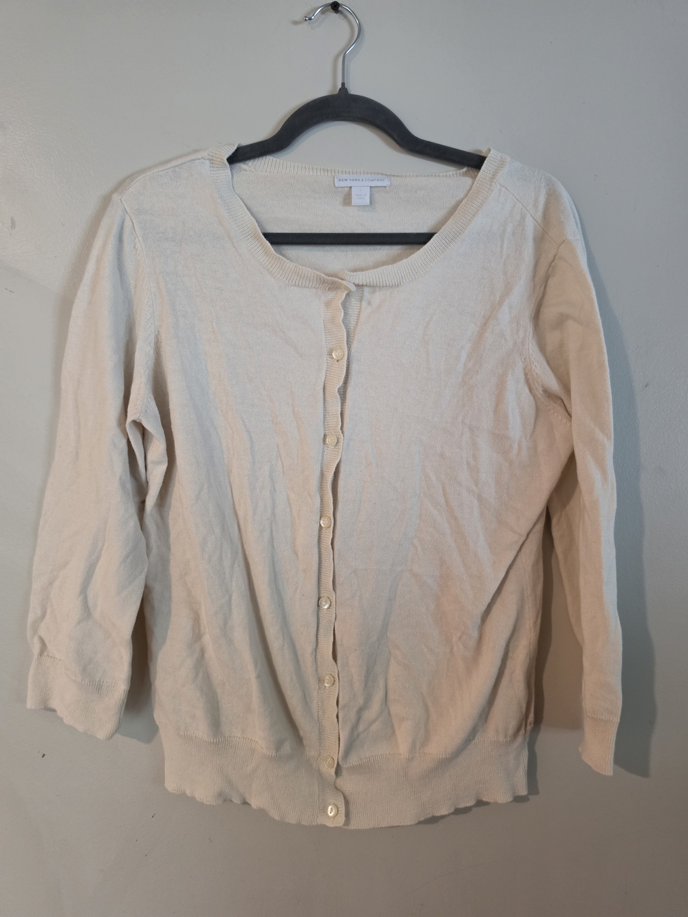 New York & Company Light Cream Button-Front Sweater